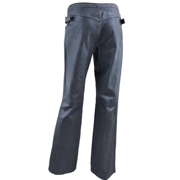 Vintage CALLAGHAN Steel Blue Leather Straight Leg Pants - Picture 2 of 12